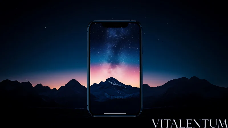 Starlit mountain skyline glowing through a calm smartphone window.