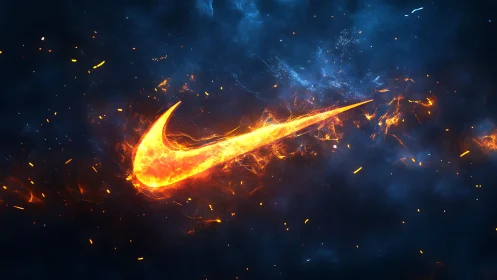 Inferno Swoosh: Nike Logo Consumed by Cosmic Fire.