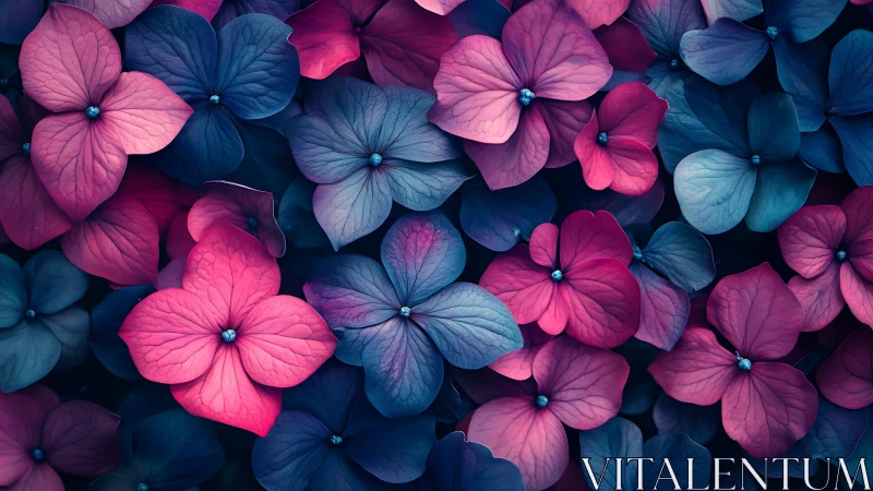 Neon Hydrangea Blooms in Pink and Blue Gradient.