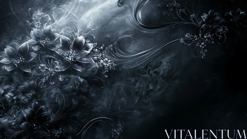 Midnight silver blossoms drifting through haunted smoke.