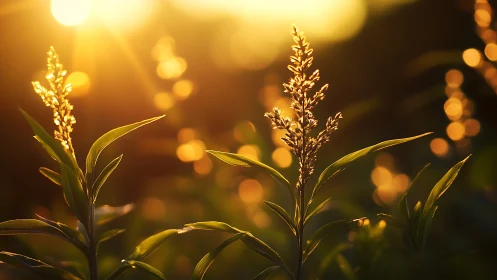 Golden meadow glow with sunlit wild grasses at dusk.