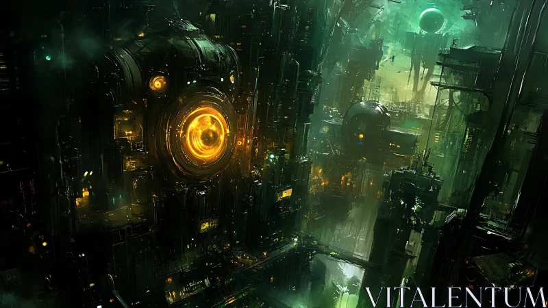 Neon abyss engine watches over a drowned cyber cityscape.