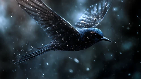 Crystalline Avifauna: Geometric Ice-Encrusted Songbird in Luminous Motion.