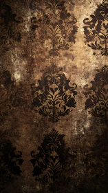 Aged brown damask wallpaper with distressed texture.