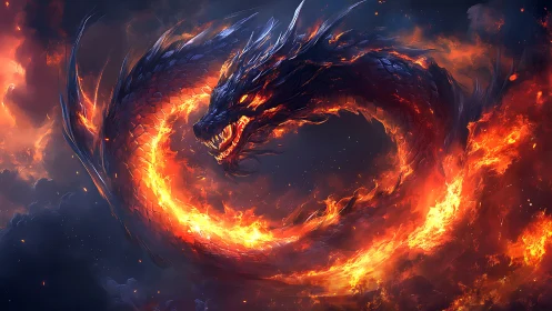 Fire-ringed sky serpent curls into a blazing endless loop