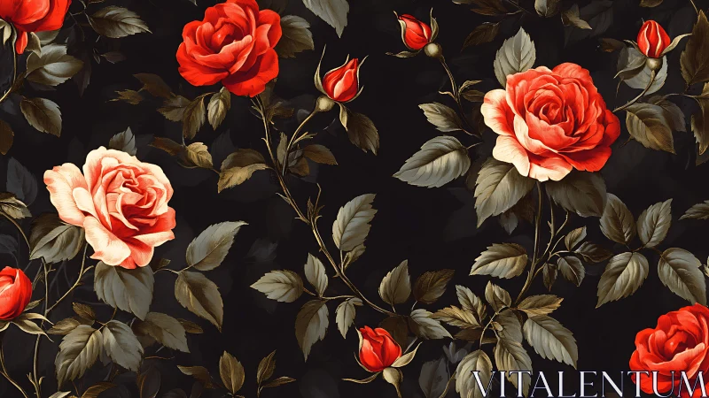 Stunning Red Roses Dance Against Deep Black Velvet Background
