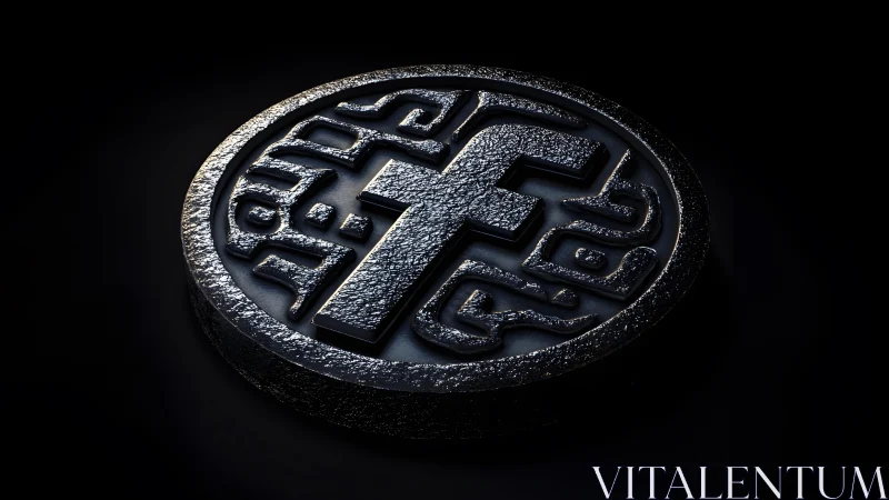 Metallic Facebook Logo Medallion With Tribal Patterns, 3D Art.