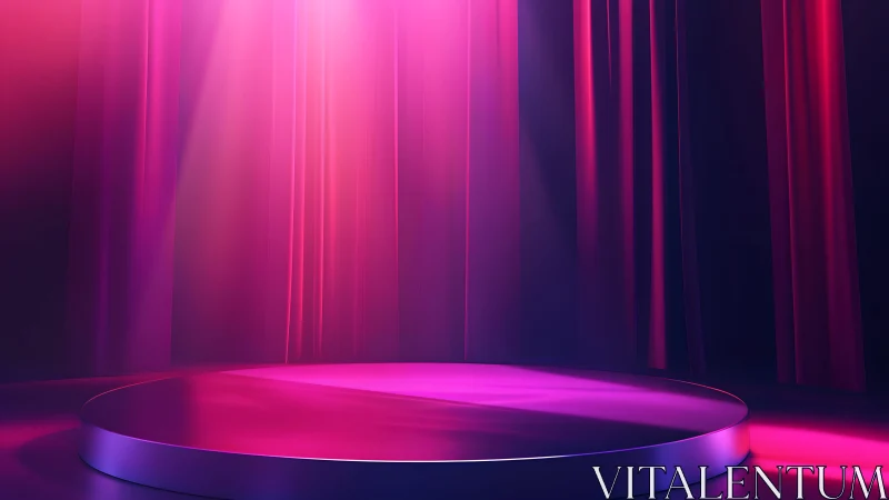Vibrant Spotlight Stage with Pink and Purple Curtains, Dramatic Lighting.