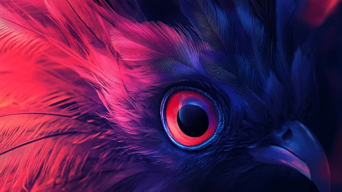 Close-up stylized bird eye rendered in neon gradient light