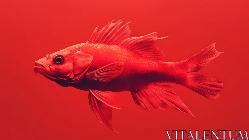 Monochrome red fish rendered in high-contrast digital realism