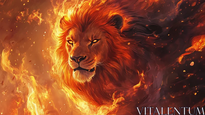 Majestic lion head emerges from swirling infernal flames
