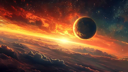 Planetary body over cloud layer intersects luminous horizon