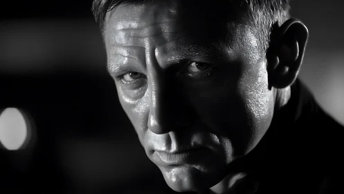 High-contrast low-key portrait isolates intense facial expression