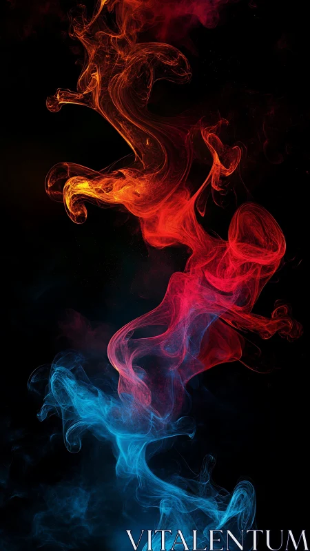 Fiery red and cool blue smoke entwine in abstract motion.