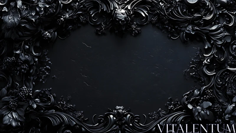 Baroque black floral frame with high-gloss sculpted ornamentation.