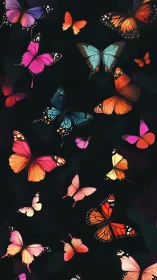 Vivid butterflies drift across a dark night sky backdrop
