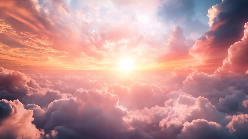 Volumetric sunrise over stratiform cloud deck in warm spectrum.