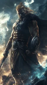 Mythic Nordic warrior rendered in high-dynamic digital detail.