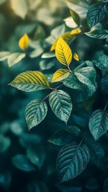 Golden green leaves in shallow-focus botanical portrait.