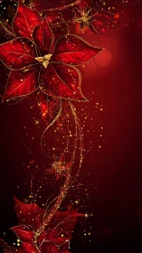 Glittering poinsettia comets swirl through crimson starlight
