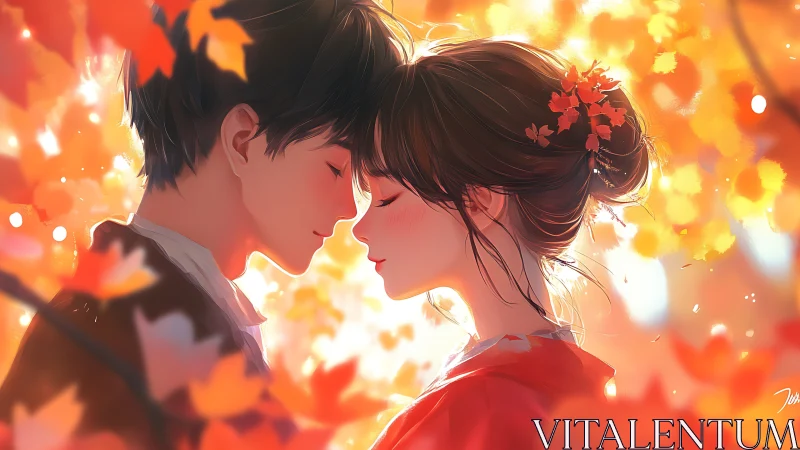 Side profile pair under autumn foliage in close proximity.