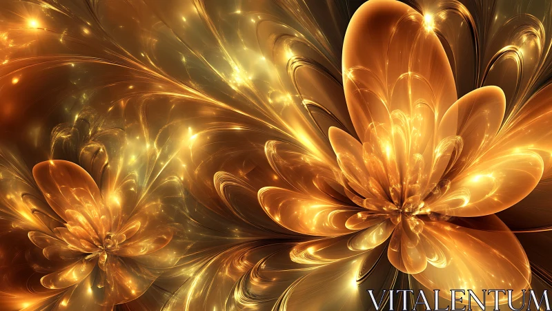 Fractal golden blooms in luminous abstract floral composition.