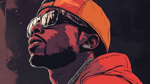 Vector portrait isolates shaded rapper profile with bold contour lighting