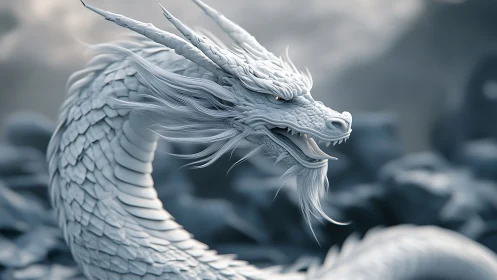 High-resolution serpentine ice dragon with intricate scale topology.