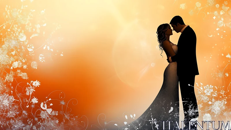 Romantic bride and groom sharing a quiet sunset embrace.