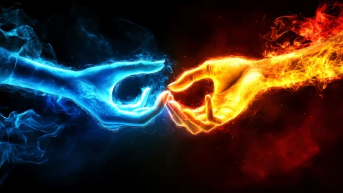 Elemental Forces Locked in Fiery Blue Collision