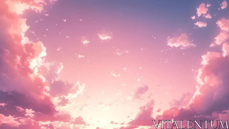 Pastel dusk clouds drifting across a tranquil anime sky.