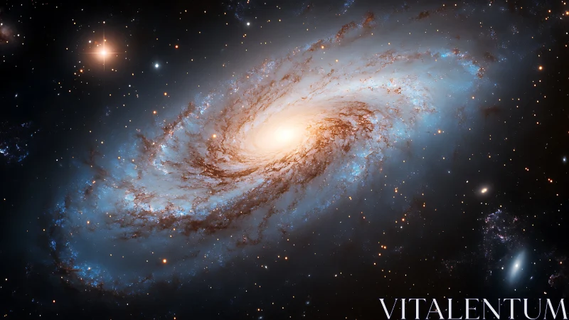 Barred spiral galaxy core with luminous bulge and rich dust lanes