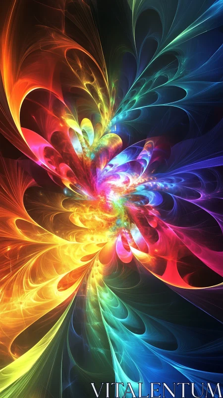 Prismatic nebula blooms into swirling cosmic petals of light.