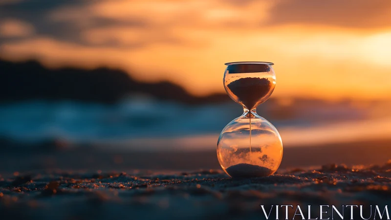 Coastal hourglass at sunset with shallow depth-of-field precision.