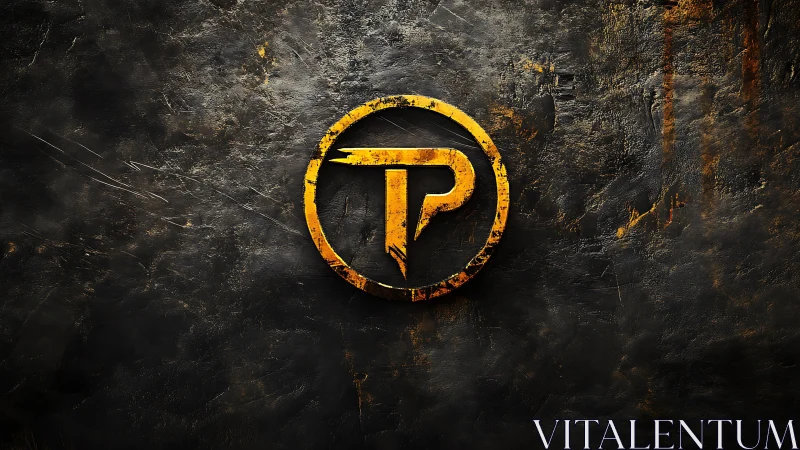 Industrial monogram emblem in distressed golden circle.