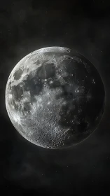 Luminous lunar surface rendered in crisp deep-space detail.