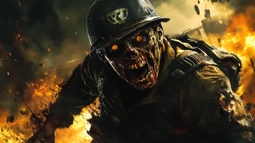 Undead soldier figure advances through intense battlefield fire