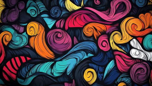 Colorful swirling abstract curves on dark background design