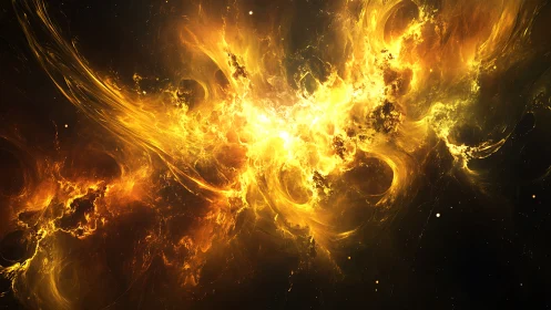 Stellar firestorm nebula swirling in luminous cosmic void.