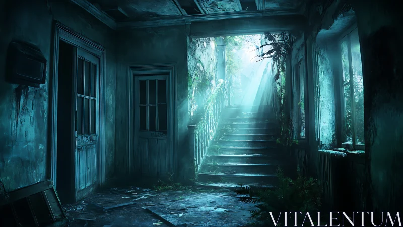 Ghostlight climbs the overgrown stairwell of a lost house.