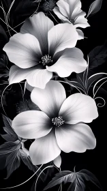 Monochromatic Floral Composition with Luminous White Petals Against Darkness