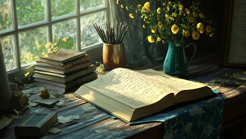 Late-morning sunlight coaxes secrets from the open book