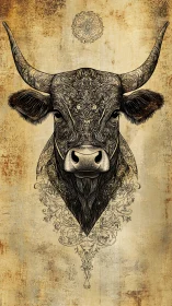 Majestic ornamental bull portrait celebrates calm, steady strength