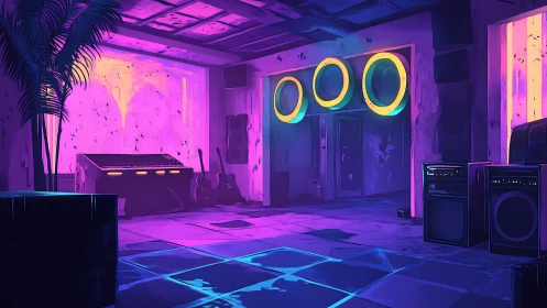 Neon-soaked synth studio where midnight guitars hum quietly.