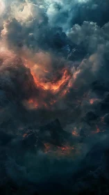 Volcanic basin obscured by dense atmospheric cloud cover.