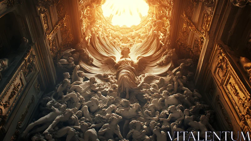 Radiant angel ascends through baroque heavens of light