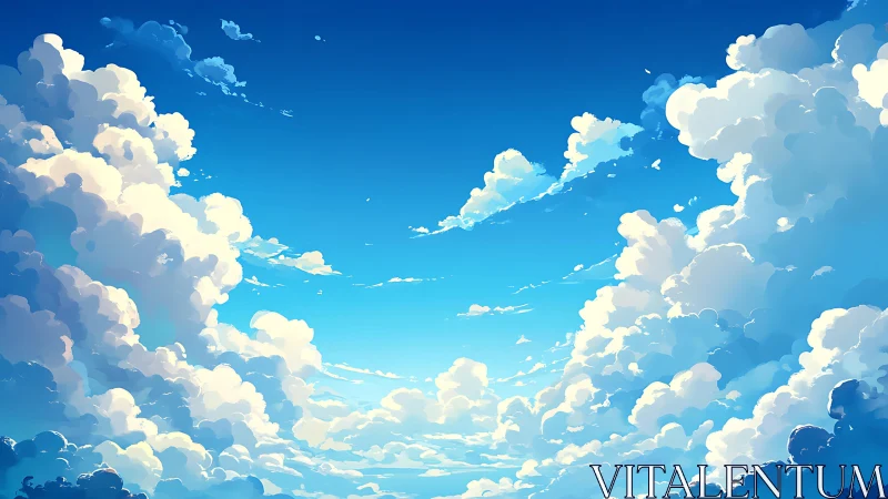 Cumulus cloudscape under saturated midday blue sky gradient