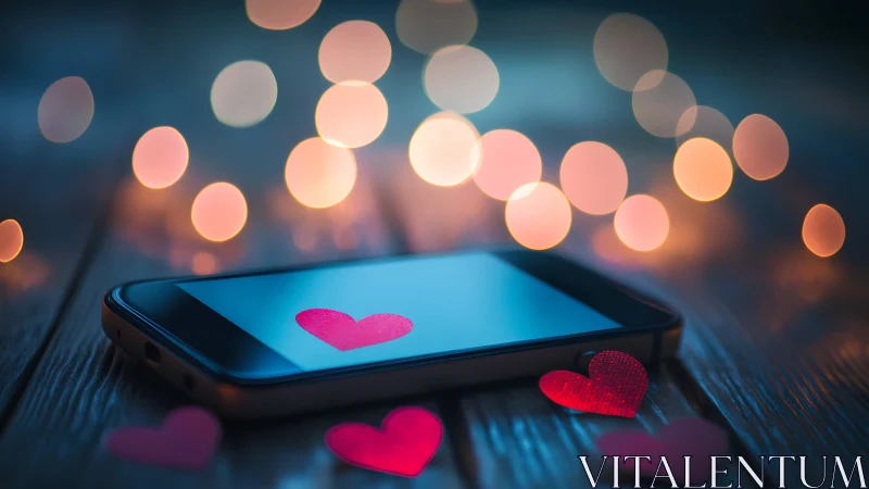 Heart Display on Smartphone Glowing Amidst Bokeh Lights.