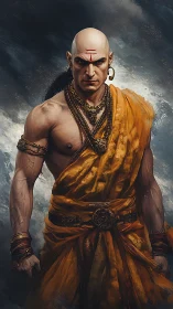 Storm-wrapped warrior sage strides through swirling omens.