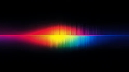 Symmetric neon light spectrum forms abstract audio waveform